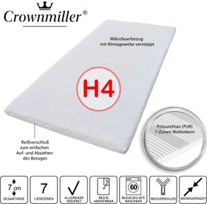Crownmiller Titan 90x200cm fest XXL 7-Zonen Topper | individuelle Druckentlastung | Bezug waschbar bis 60 Grad | ® 100