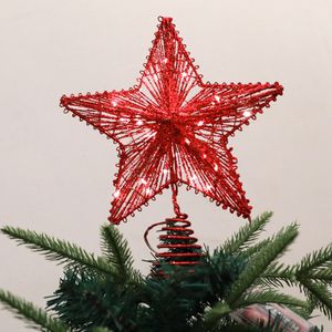 Glitzer Christbaumspitze Stern Rot Mit Led Lichter Weihnachtsbäume Deko fünfzackiger Stern Christbaumschmuck Baumkronen-Stern