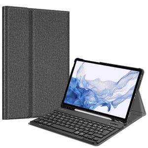 Fintie Tastatur Hülle für Samsung Galaxy Tab S8 11 Zoll 2022 /S7 11 Zoll 2020 Tablet, Keyboard Cover mit Magnetisch Abnehmbarer Deutscher Bluetooth Tastatur, Jeansoptik Dunkelgrau