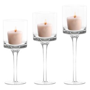 Belle Vous 3-er Pack Teelichthalter Glas (3 Größen) – Transparente Hohe Kerzenständer Glas, Kerzenhalter Glas, Kerzenständer Gross – Ideal für Hochzeit, Wohnaccessoires, Tischdeko, Geschenk