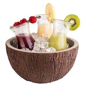 APS Schale Coconut, Kokosnuss Schale, Ø 23 cm, H: 12,5 cm, Flaschenkühler, Obstschale, Salatschüssel, Suppenschüssel, Beton mit möbelschonender Unterseite, Braun, Grau, 2,2 Liter