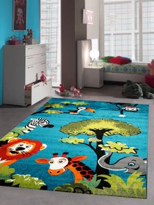 Bunter Kinderzimmer-Teppich mit Waldtiere in Blau Größe - 160x230 cm