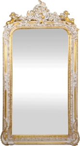 Casa Padrino Barock Wandspiegel Antik Weiß / Gold 85 x H. 160 cm - Prunkvoller Barock Spiegel mit wunderschönen Verzierungen und dekorativen Engelsfiguren