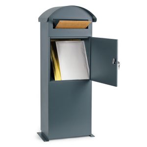 Wiltec Briefkasten grau 420 x 240 x 1020 mm, Standbriefkasten zur Bodenmontage mit Schloss, abschließbarer Postkasten aus Stahl mit Dach