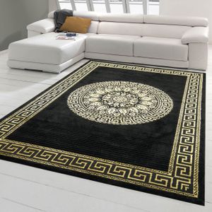 Teppich modern Designerteppich Mäander Muster in schwarz gold Größe - 200 cm Quadrat