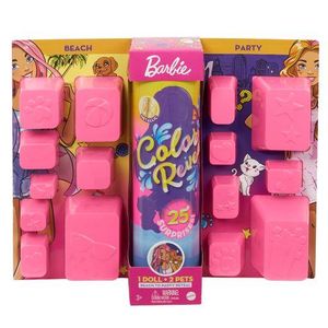 MATTEL GPD55 Lalka Barbie Colour Reveal, zestaw niespodzianka z akcesoriami i 2 zwierzątkami