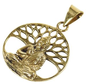 Amulett `Buddha Unterm Bodhi Baum` Kettenanhänger aus Messing, Kettenanhänger, Amulette, Modeschmuck