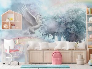 Vlies Fototapete Einhorn 400x280 cm Tapeten Wandtapete XXL Baum Regenbogen Tier Natur e-C-10029-a-c