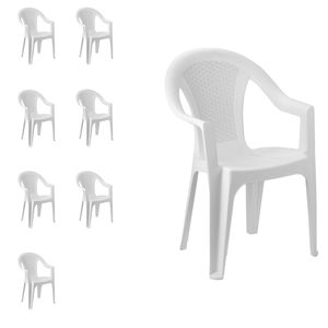 8er Set Gartenstühle Stapelstuhl Bistrostuhl stapelbar Kunststoff Rattan-Optik Weiß