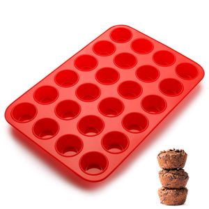 Mini Muffinform - 24er Silikon Muffinblech Backformen mit Antihaftbeschichtung für Muffins, Cupcakes, Brownies, Kuchen, Pudding, 34x23x2.5cm, Ø 4,5cm, Rot