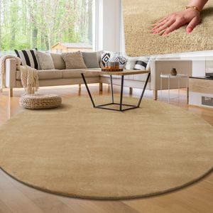 Moderner Wohnzimmer Teppich Kurzflor Waschbar Weich Einfarbig Felloptik Anti-Rutsch Grösse 160 cm Rund