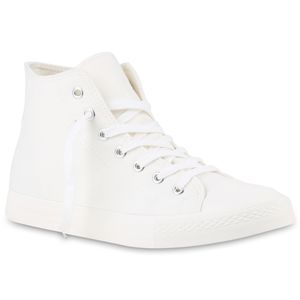 Mytrendshoe Herren High Top Sneakers Sportschuhe Kultige Schnürer Stoffschuhe 817276, Farbe: Weiß Weiß, Größe: 44