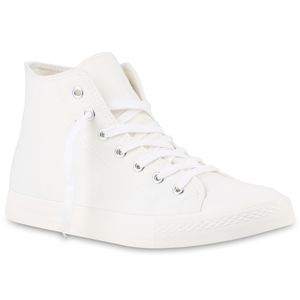 Mytrendshoe Herren High Top Sneakers Sportschuhe Kultige Schnürer Stoffschuhe 817276, Farbe: Weiß Weiß, Größe: 45