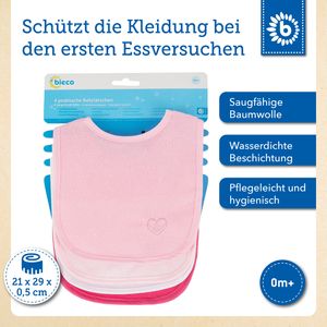 Bieco Baby Lätzchen 4er Pack abwaschbar | Baby Lätzchen Wasserdicht | Schlabberlatz Baby | Halstuch Baby Spucktuch | Sabberlätzchen Baby | Malschürze Kinder für Jungen & Mädchen | Lätzchen Baby