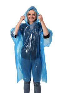 REGENPONCHO mit Kapuze Blau-Transparent für den Notfall Universal-Größe Uni Regenjacke Regencape Regenschutz Poncho 52