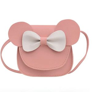 Niedliche kleine Mädchen Bowknot Umhängetasche Handtasche, PolyurethanSchulterhandtasche für Kinder Mädchen Kleinkinder(Pink und Weiß)