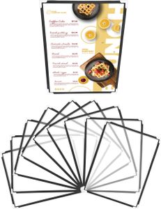 BELLE VOUS 10er Pack Menükartenhalter für Speisekarten A4 - 10er Set transparente Speisekartenhalter - 10x faltbare Menükarten Schwarz mit Eckenschutz