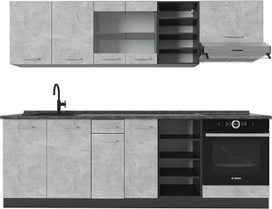 Vicco Küchenzeile R-Line, 240 cm , AP Anthrazit, Beton/Anthrazit