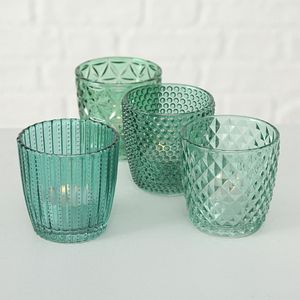Boltze Home Teelichthalter Marilu H7,5cm Glas lackiert grün Set a 4 Stück