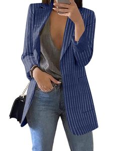 Frauen Open Vorne Business Jackets Büro Gestreiftes Outwear Casual Long Sleeve Cardigan Jacke,Farbe:Blau,Größe:2Xl