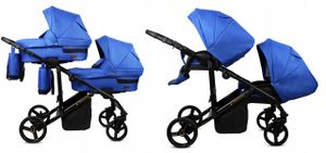 BabyLux® DUO | 2in1 Kinderwagen für Zwillinge | Sapphire | Geschwisterwagen Zwillingskinderwagen | Kinderwagenset | Buggy + Babywanne