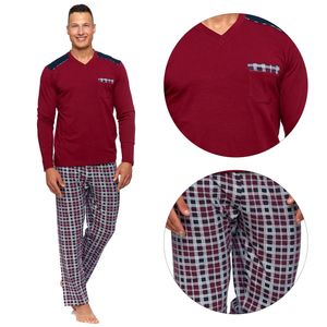 MORAJ Schlafanzug Herren Pyjama Baumwolle Langarm + Pyjamahose Nachtanzug - 5300-003 - Burgund - M