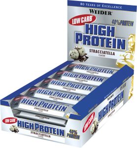 Weider Low Carb High Protein Bar 50 g stracciatella / Riegel, Cookies & Brownies / Proteinriegel mit wenig Kohlenhydraten und Zucker