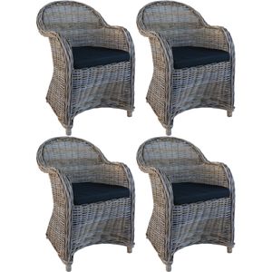Rattanstuhl Kubu Grau mit schwarzem Kissen – Set mit 4 Stühlen