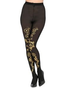 Steampunk Strumpfhose für Damen 50 DEN  - Schwarz Gold | Kostüm Zubehör