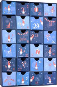 BRUBAKER Adventskalender zum Befüllen - Wichtel Zwerge Blau - DIY Weihnachtskalender mit 24 Türchen für Gutscheine, Süßigkeiten und andere Überraschungen - 32,5 cm groß aus Pappe