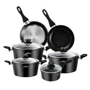 10-Tlg Topfset Pfannenset Kochtopfset Topfset Induktion, Aluminium Antihaft-beschichtete Töpfe & pfannen,Cookware-Schwarz(HLCW10BK)