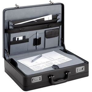 Laptop Aktenkoffer extra breit mit Schreibplatte 46 x33x12/14cm Dehnfalte Schwarz