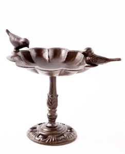 Guß Vogeltränke in braun mit zwei Vögeln verziert, 33 cm - Handarbeit - Vogelbad, Vogeltränke, Outdoor, Futterstation, Tränke - Garten