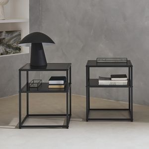 sweeek - 2er Set Nachttische aus schwarzem Metall mit Regal - Schwarz