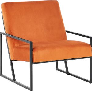 BELIANI Sessel Orange Samt mit Schwarzem Metallgestell Niedrige Armlehnen Modern Relaxsessel Loungesessel für Wohnzimmer Ausstattung Sitzmöbel