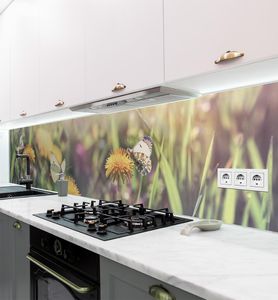 Küchenrückwand Löwenzahn und Schmetterling selbstklebend, groesse_krw:220 x 60 cm