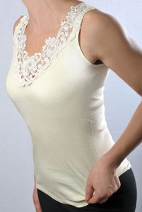 Toker Collection® Achselhemd Damen Unterhemd mit extra breiter Spitze Gr. 44/46, Wollweiß