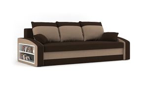 Couch HEWLET 220x90 mit REGAL LINKS und Schlaffunktion - Schlafcouch mit Bettkasten - STOFF HAITI 5 + HAITI 3 Braun&Cappucino