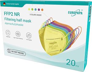 EUROPAPA 20x FFP2 Bunt Atemschutzmaske 5-Lagen Staubschutzmasken einzeln Verpackt