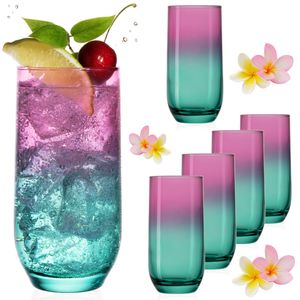 PLATINUX Trinkgläser Rosa-Türkis aus Glas Bunt 360ml (max. 440ml) Set 6 Stück Wassergläser Saftgläser Longdrinkgläser