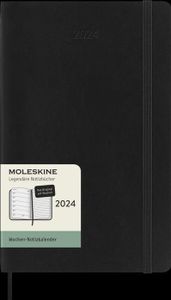 Moleskine 12 Monate Wochen Notizkalender Deutsch 2024, L/A5, 1 Wo = 1 Seite, Rechts Linierte Seite, Soft Cover, Schwarz