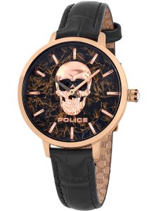 Police Černé kožené hodinky s růžovým ocelovým pouzdrem 36 mm