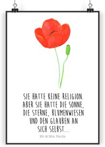 Mr. & Mrs. Panda Poster Blume Mohnblume DIN A4 - Weiß - Geschenk, Wandposter, Blumen Deko, Wanddekoration, Handgemaltes Poster, Frühlings Deko, Selbstliebe, Blumen, Bild