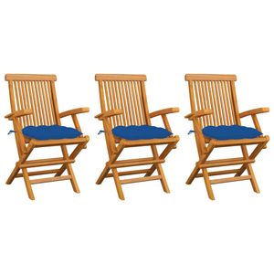 Klassisches DesignMöbel - Blau Gartenstühle mit Blauen Kissen 3er Set - Massivholz Teak - Gewicht：23,8 -{55x60x89 cm}