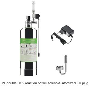2L Doppel Aquarium CO2 Generator System Kit CO2 Edelstahl Zylinder Generator System mit Magnetventil Zerstaeuber Kohlendioxid Reaktor Kit fuer Pflanzen Aquarium