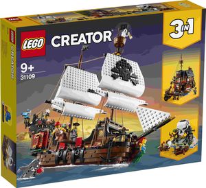 LEGO Creator 3-in-1 Piratenschiff Set, Spielzeug mit 3 Baumöglichkeiten, Baue in Piraten-Taverne oder Pirateninsel mit Totenkopf um, inklusive 3 Minifiguren für Rollenspiel-Abenteuer 31109