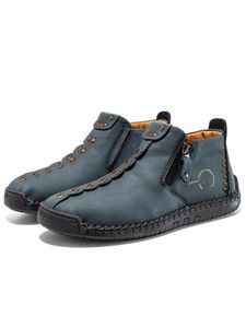 Herren Stiefeletten Mid Top Shoes Mode Casual Bootie Handnähte Runde Zehen Kleidungsstiefel Blau,Größe:EU 43.5
