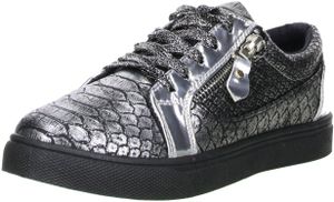 TOPWAY Damen Sneaker Plateau Reptil Schlangenoptik silber/schwarz, Größe:37, Farbe:Silber