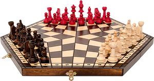 Šachy pro 3 hráče 47 cm velká dřevěná šachová sada, unikátní ručně vyrobená šachová sada
