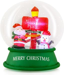 GOPLUS 126 cm Aufblasbare Weihnachtsdekoration, Gartendekoration mit LED-Leuchte & eingebautes Gebläse, Weihnachts-Schneekugel mit Befestigungspflöcken